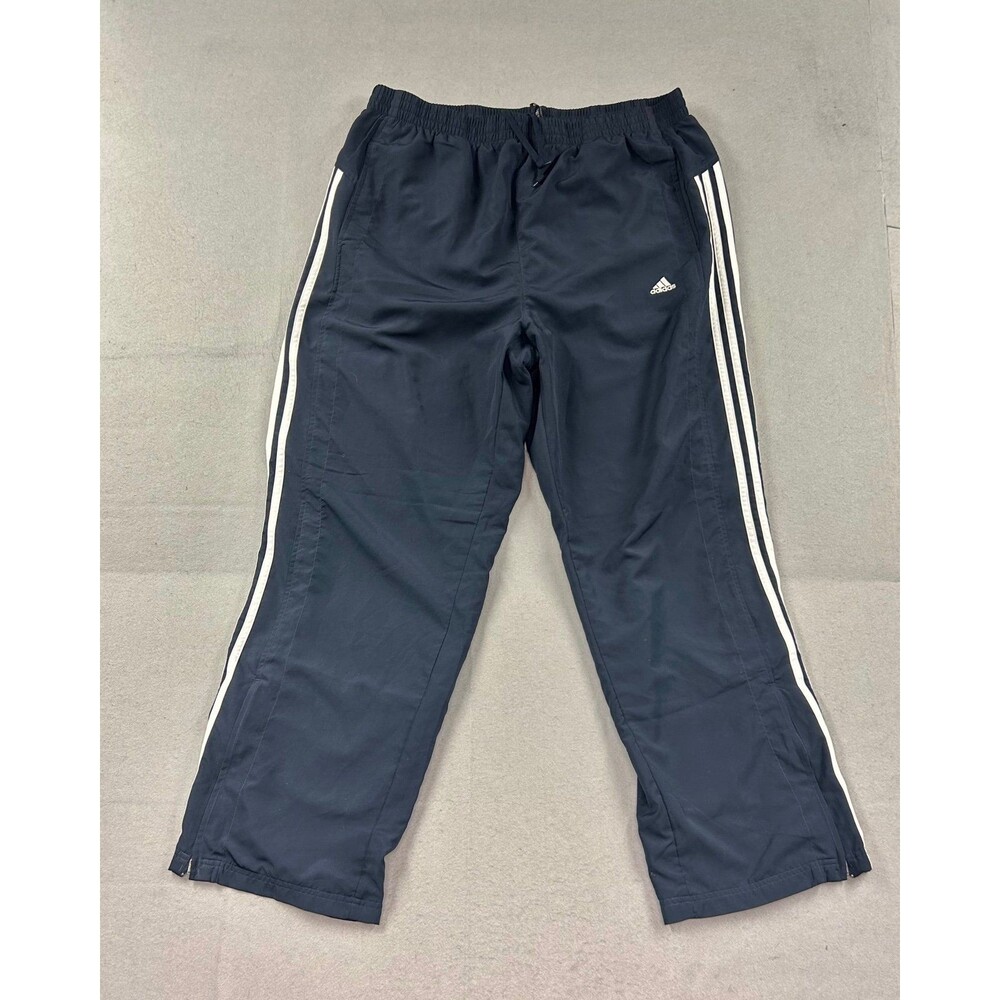 Vintage Adidas Pants Men 2XL Blue White 3 Stripe Windbreaker Mesh Lined Sports